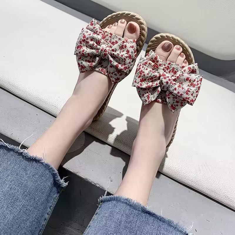 Women Lady Home Bowknot Bow Slippers Autumn and Summer Classic Shoes