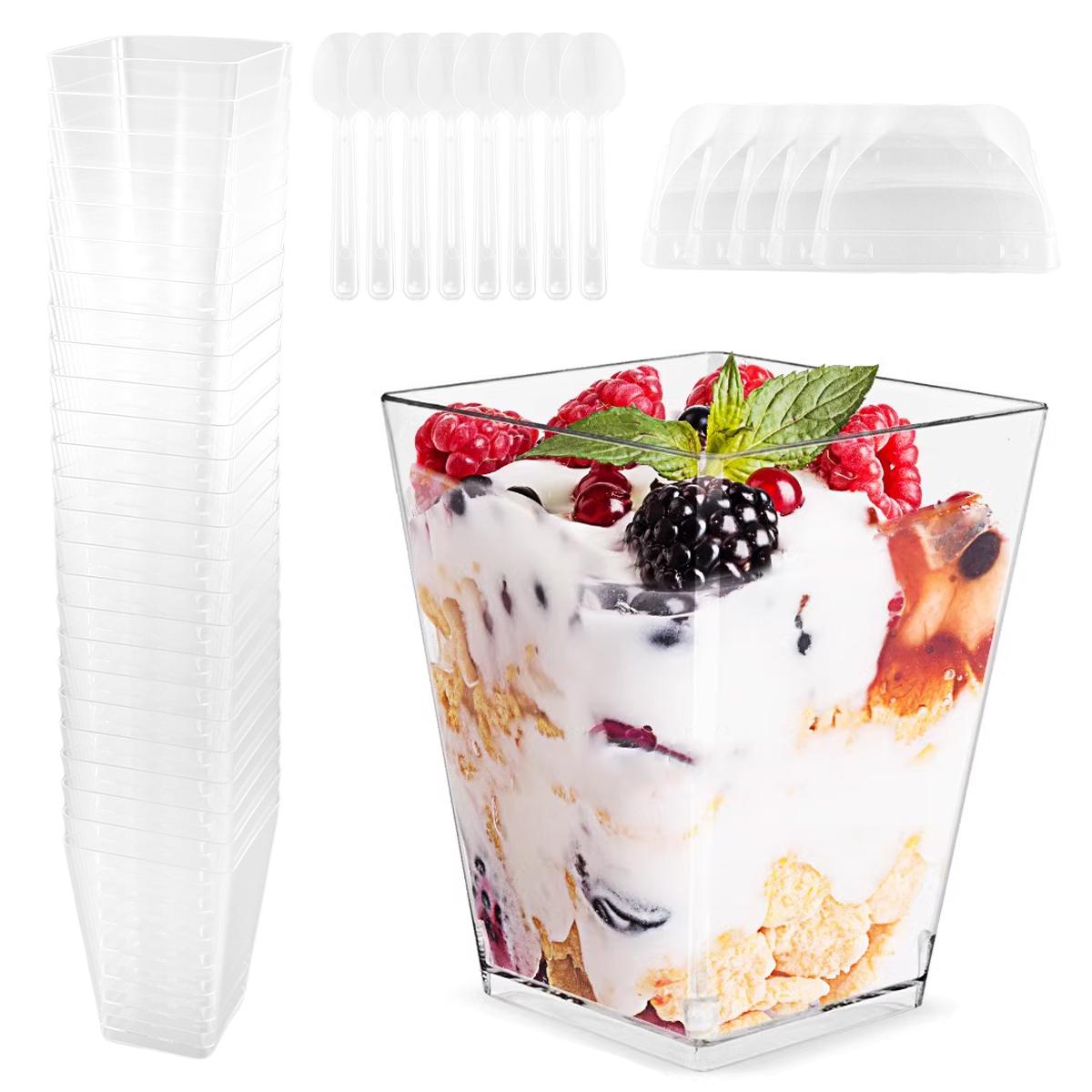 

50 шт. десертных стаканчиков 150 мл десертные квадратные стаканчики моющиеся стаканчик для парфе закуски десертная чашка миска пластиковая десертная чашка для Рождества