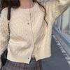 Korean Version College Style Fried Dough Twists Knitting Cardigan Women Gentle Sweet Round Neck Solid Color Knitwear Women Soft Waxy Top Coat