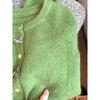 Green Round Neck Bow Knitted Cardigan for Women Spring Autumn Design Soft Lazy Versatile Raccoon Velvet Sweater Jacket