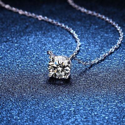 Classic 4 Prong Moissanite Pendant Necklace Perfect Cut 1 Carat Clarity VVS1 Silver 925 Delicate Women Diamond Necklace Jewelry