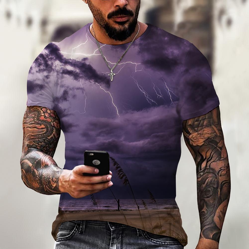 Summer Men's Top Oversized T-Shirt Casual Lightning Cool 3d Digital Print T Shirts for Male Short Sleeve Tee