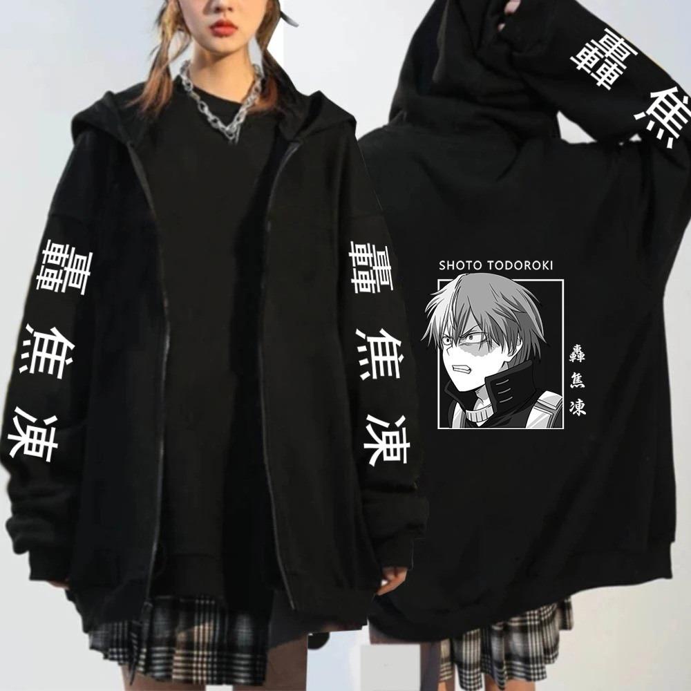 Herren Damen Reißverschluss Hoodies My Hero Academia Anime Kapuzenpullover Bakugo Himiko Shoto Sweatshirt Harajuku Unisex Streetwear Zip Jacke