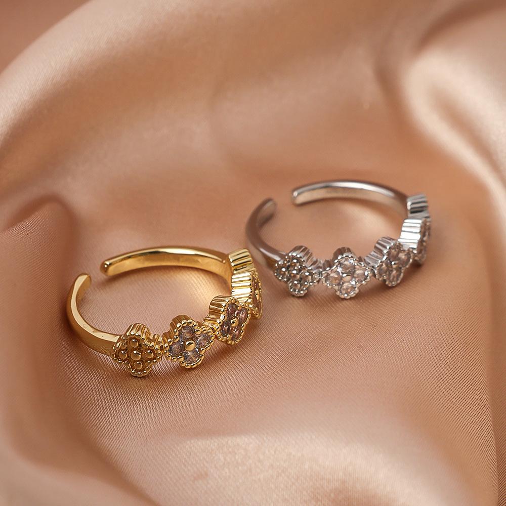 Four-leaf Clover Ring Subtly Luxurious and High-end with A Fade-resistant Finish Open and Adjustable Design Perfect for Women