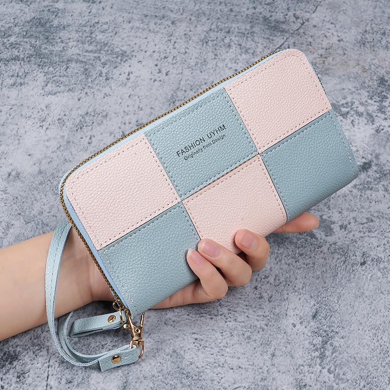 Korean Style Single Zipper Women'S Extra Large Capacity Long Wallet, Patchwork Coin Purse, Phone Bag, Fashionable And Versatile