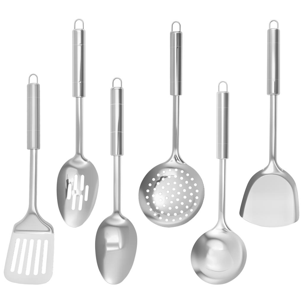 6 Pcs Cooking Utensils Set Stainless Steel Kitchen Utensil Set Heat Resistant Wok Utensils Set Versatile Kitchen Cooking Tools