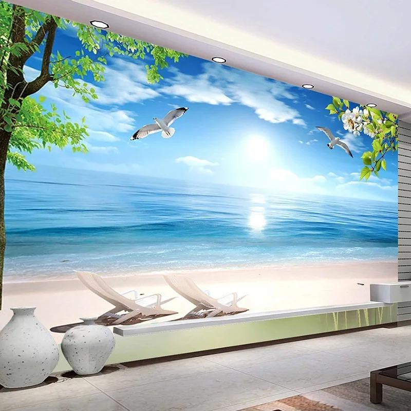 Blue Beach 3d Photo Wallpaper Nature Landscape Large Mural Restaurant Living Room Wall Mural Home Decor
