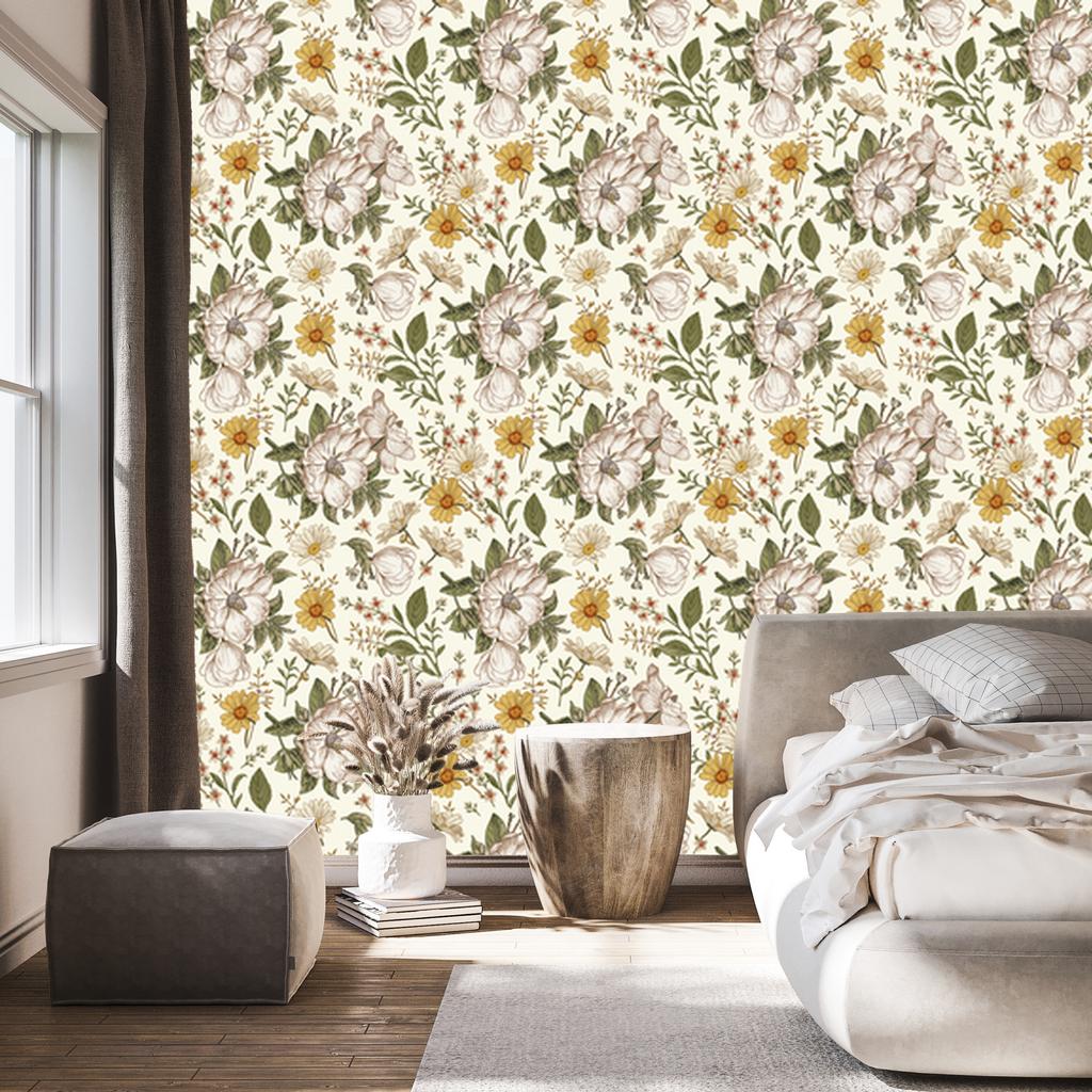 Wild Roses and Chamomile Wallpaper for Living Room and Bedroom 50x1000
