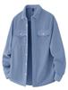 [KEFITEVD] Men's Corduroy Dungaree Shirt Jacket, Long Sleeve Button-Up Overshirt, Lightweight Warm Winter Outerwear, Light Blue 2XL