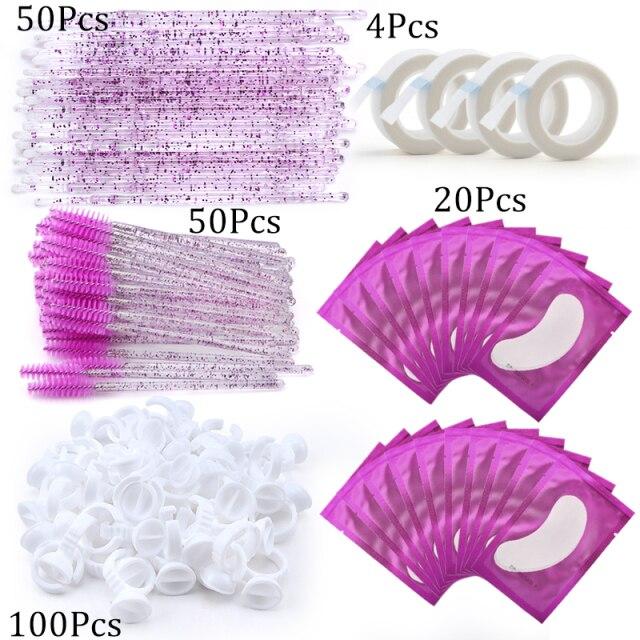 Eyelash Extension Supplies Kit Mascara Applicator Lashes Brush Crystal Cotton Swabs Glue Ring Tape Eye Pad Eyelashes Makeup Tool