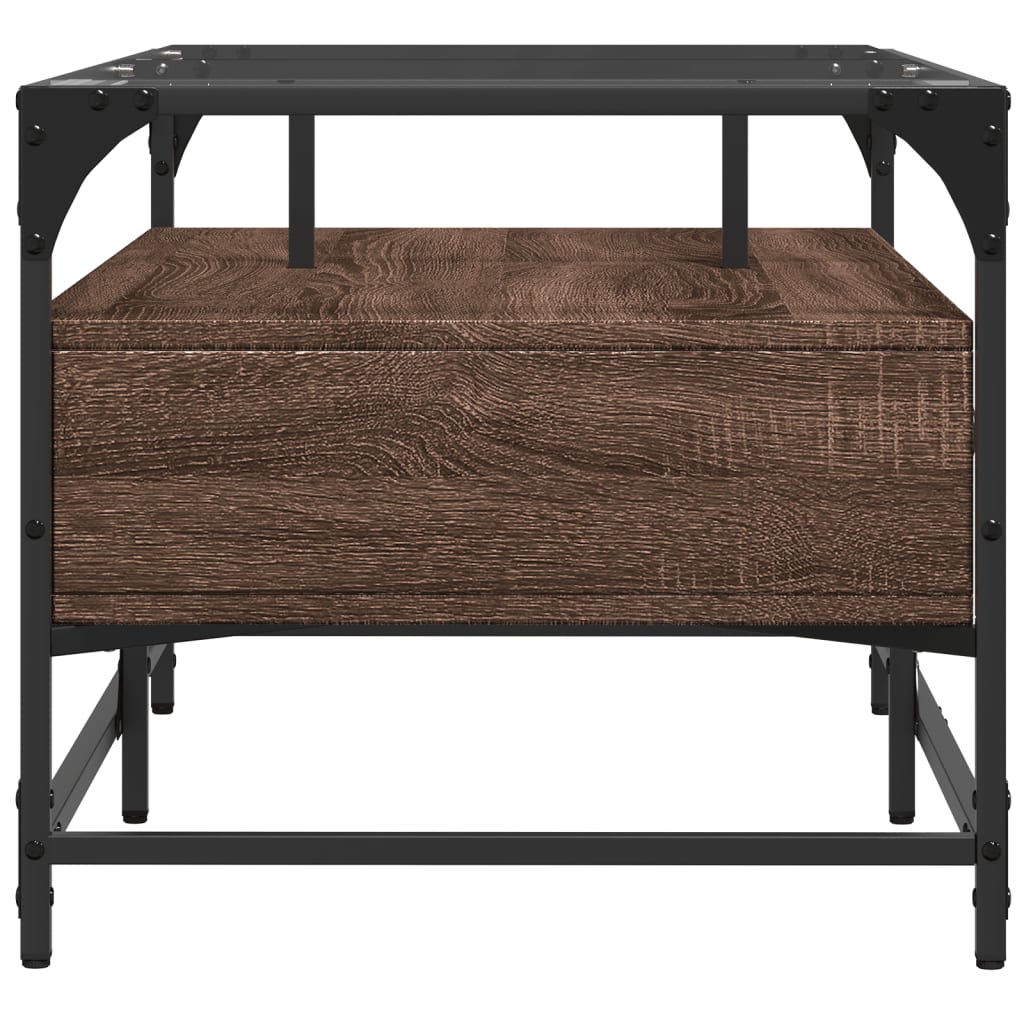 Coffee Table with Glass Top Brown Oak Effect 98.5 x 50 x 45 cm Steel