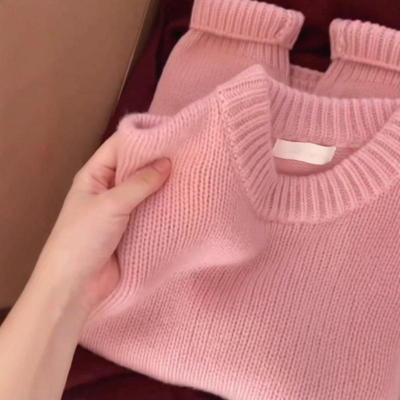 Soft and comfortable atmosphere pink gentle wool jumper thick sweater