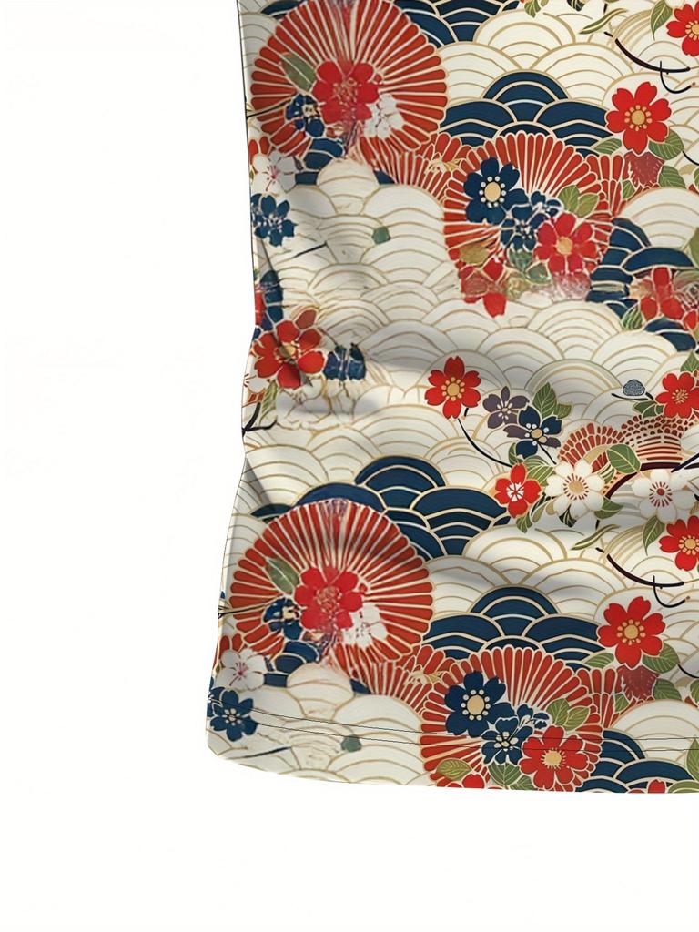 Men'S Short-Sleeve Polo Shirt with Flat Digital Print Pattern - No Texture