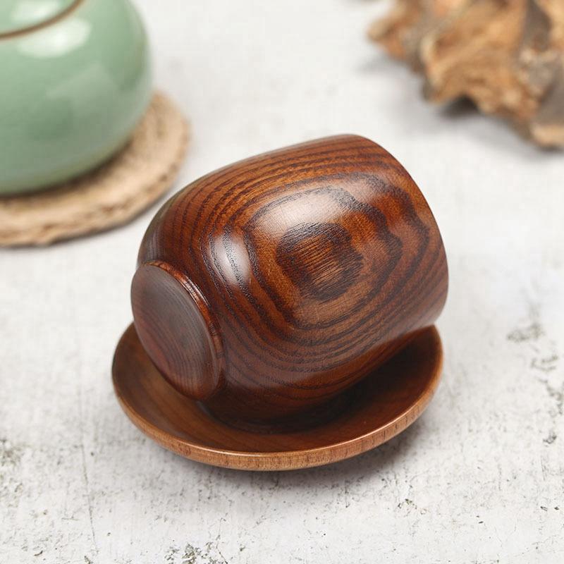 ABRW-Japanese Style Log Cup Wooden Big Belly Cup Sake Solid Wood Retro Insulated Teacup Set Drinking Cup 150ML