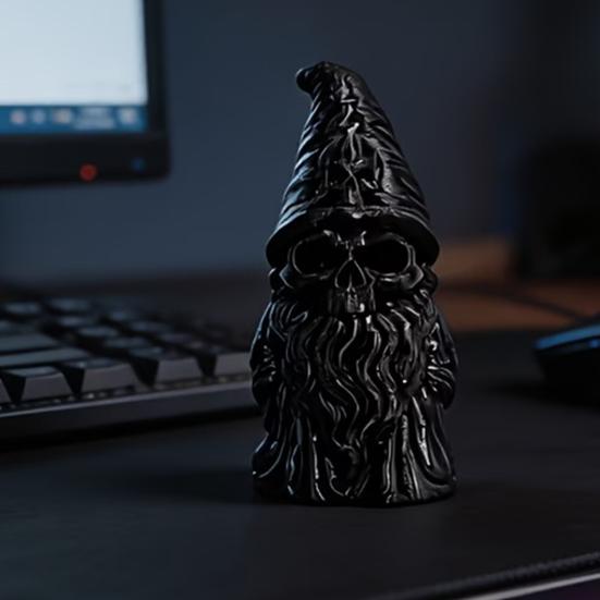 3D Printed Halloween Figurine Skeleton Gnome Figurine, Gothic Skull Goblin Statue, Spooky Collectible Statue Desktop Ornament for Home Office & Party