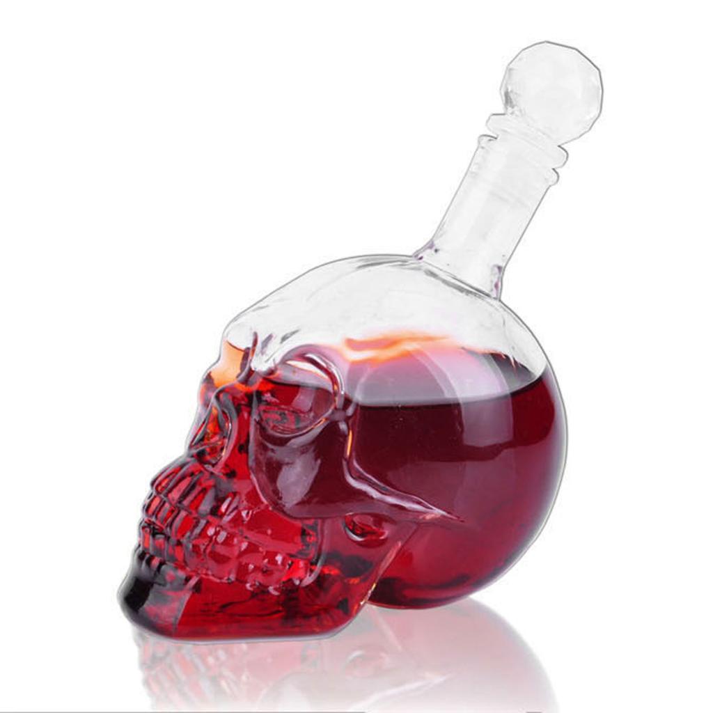 Skull Shape Glass Wine Bottle Transparent Whisky Bottle Container for Bar KTV Supplies1000ml