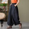 Four Seasons Cotton and Linen Women's Products Sand-washed Linen Bloomers Women's Elastic Waist Loose Casual Pants Nine-point Pants