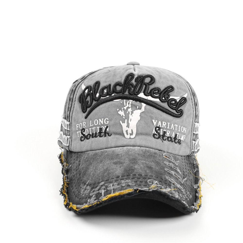 Cotton Washed Baseball Hat Adjustable Punk Sun Cap Simple Letter Embroidery Peaked Cap  Outdoor