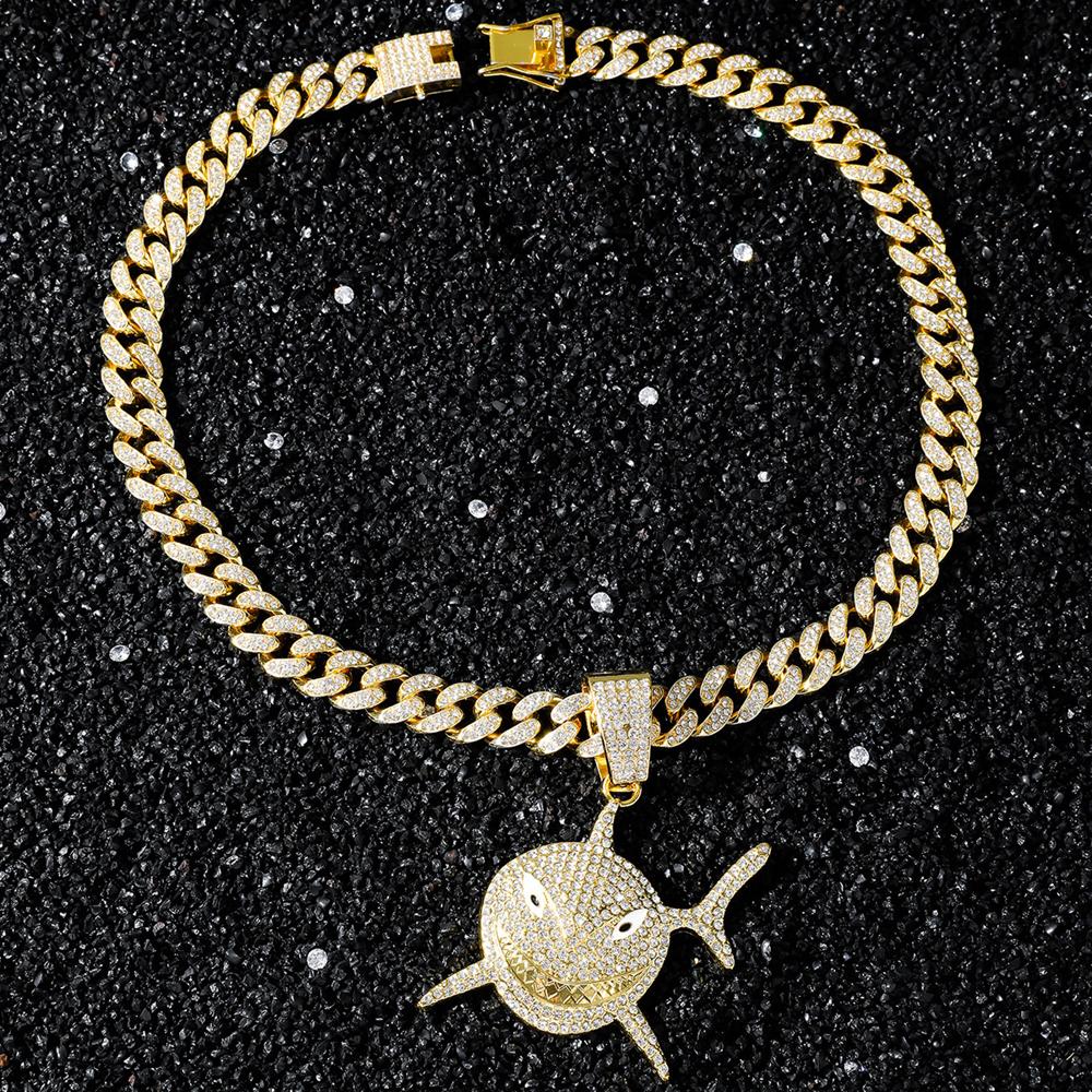 New Arrived Hip Hop Shark Pendant Necklace With 13mm Iced Out Rhinestone Miami Cuban Chain Necklaces Fashion Party Jewelry Gifts