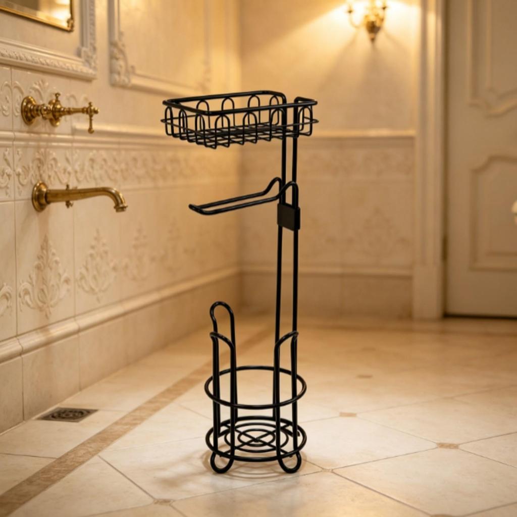 Freestanding Toilet Roll Stand Space-Saving for Guest Bathrooms