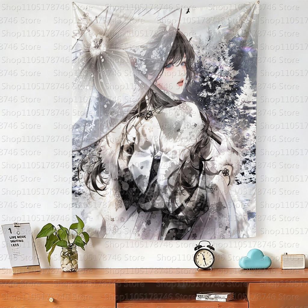 Chinese cartoonstyle girl hanging cloth cartoon dormitory bedroom bedside tapestry wall background cloth house decorative cloth