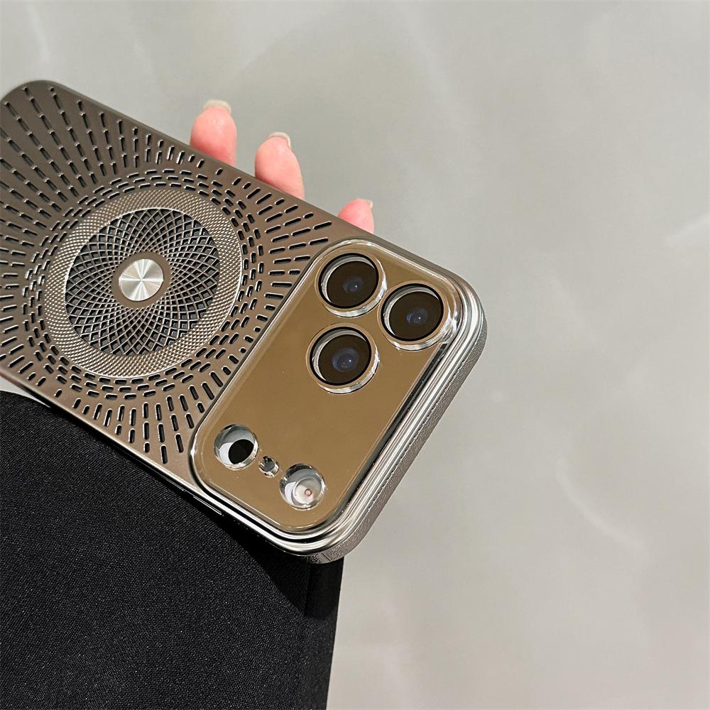Large Window Litchi Texture For Magsafe Magnetic Case For iPhone 17 16 15 14 13 12 11 Pro Max Plus Air Rotating Bracket Cover
