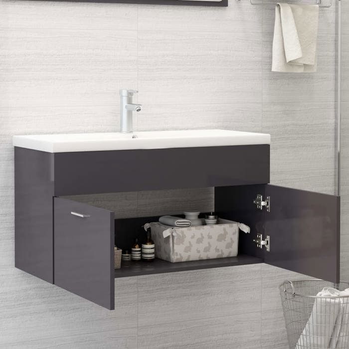 VidaXL Sink Cabinet and Integrated Sink, Sink Unit with Storage, Bathroom Toilet Washbasin Cabinet, Grey 3070846