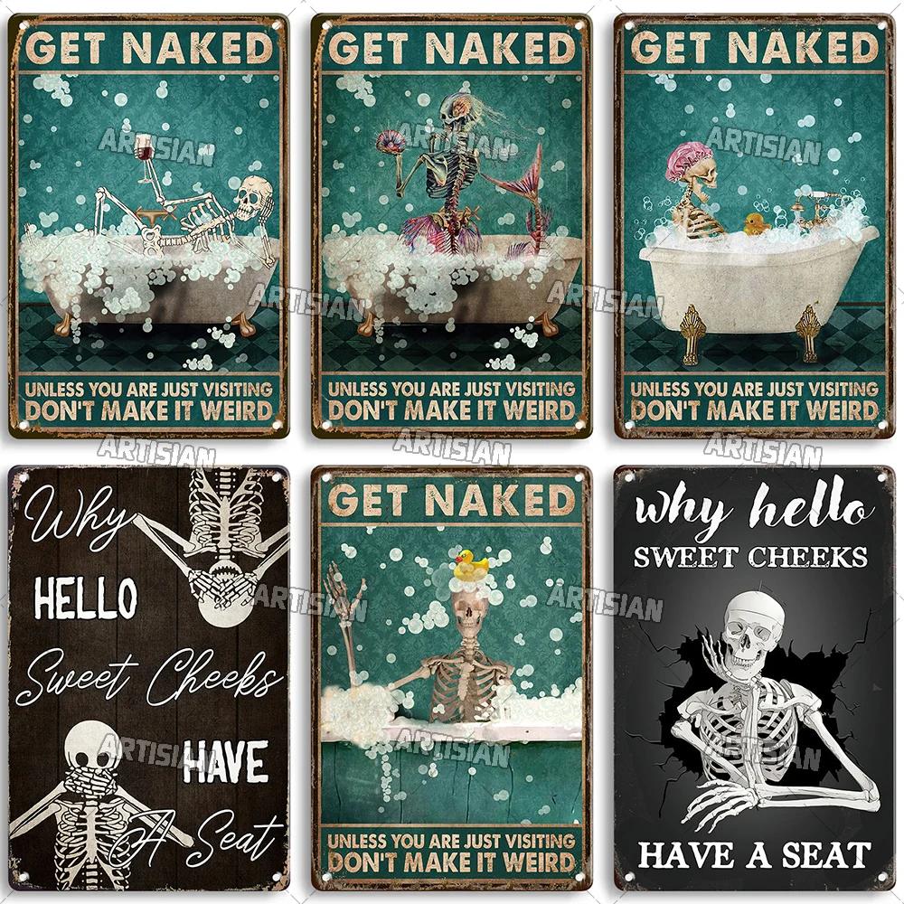 Artisian Your Butt Napkins Skeleton Metal Sign Funny  Tin Plaque Bathroom Toilet Washing Room Decorative Poster Wall Decor