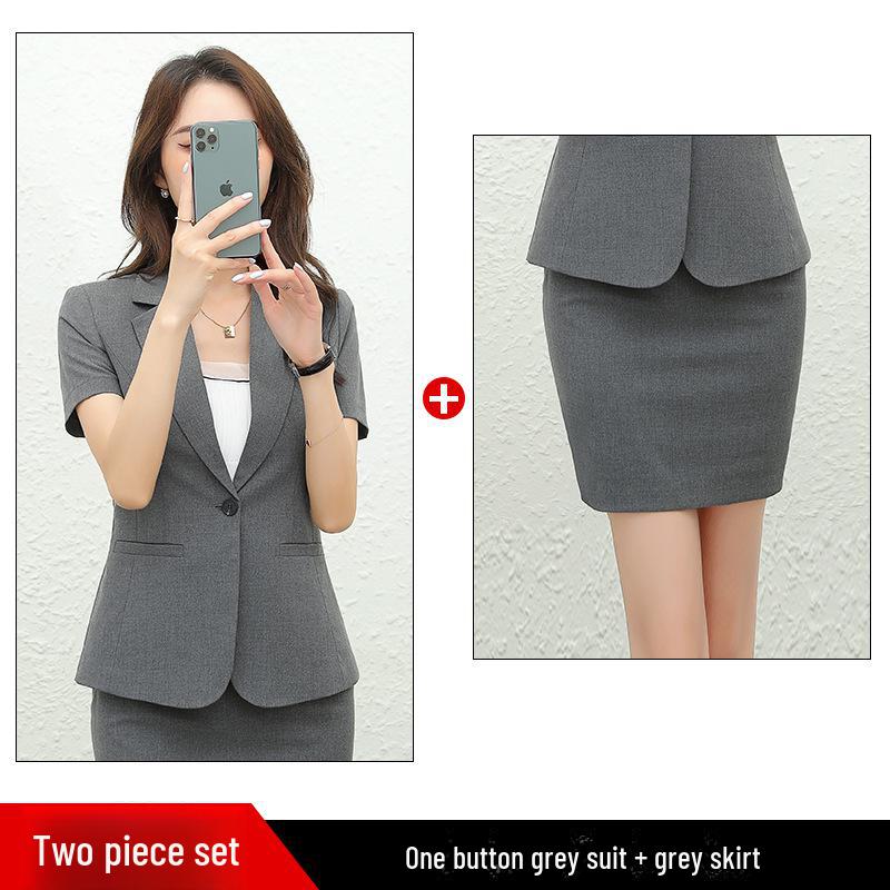 Traje Profesional de Verano para Mujer: Blazer formal de manga corta con falda o pantalones