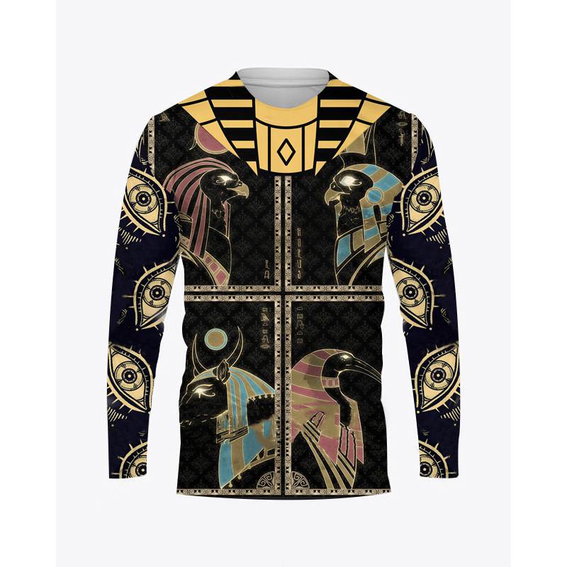 Ancient Egyptian Horus Print Men's O-Neck T-shirt Casual Long Sleeve Oversized Pullover Fashion Tops Women Clothing