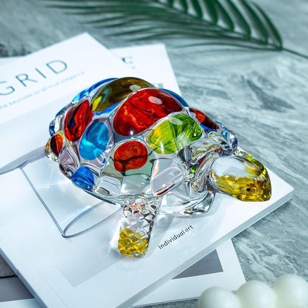 Crystal Glass Turtle Ornament Clear Painted Turtle Figurine Decoration Fengshui Miniatures Lucky Gift Tortoise Statue Craft