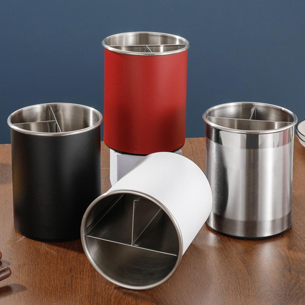 Stainless Rotating Kitchen Utensil Holder with Dividers, Multifunctional Countertop for Chopsticks, Cutlery, Spoons, Forks