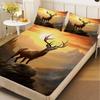 3pcs Fitted Sheet Set Deer Sunset 3D Printed Wildlife Nature Breathable Bed Sheet With Pillowcases For Bedroom Decor