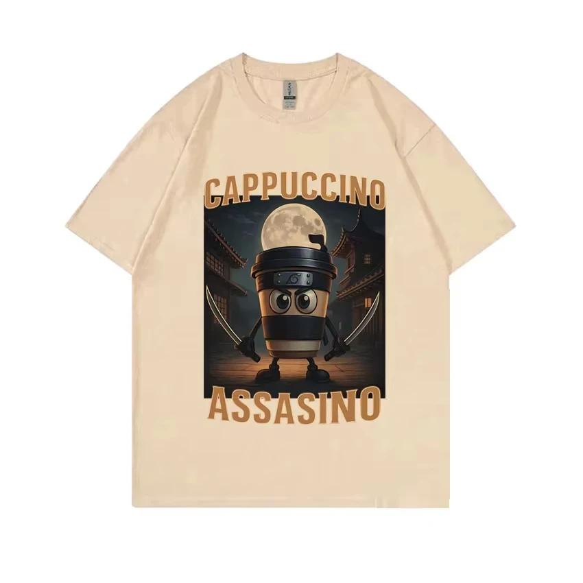 Italian Brainrot Cappuccino Assasino Funny Meme T-shirt Unisex Casual Humor Oversized T Shirts Men Women Vintage Cotton Tshirt