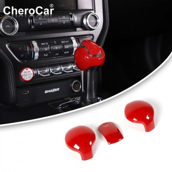 3X Gear Shift Knob Cover Sticker Shifter Cap Trim for Ford Mustang 2015- Red