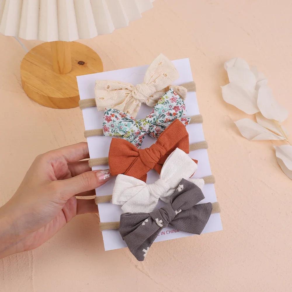 5Pcs/Set Baby Bows Headband Nylon Headbands Cotton Hair Bands for Children Girls Soft Hairband Newborn Hair Accessories Toddler