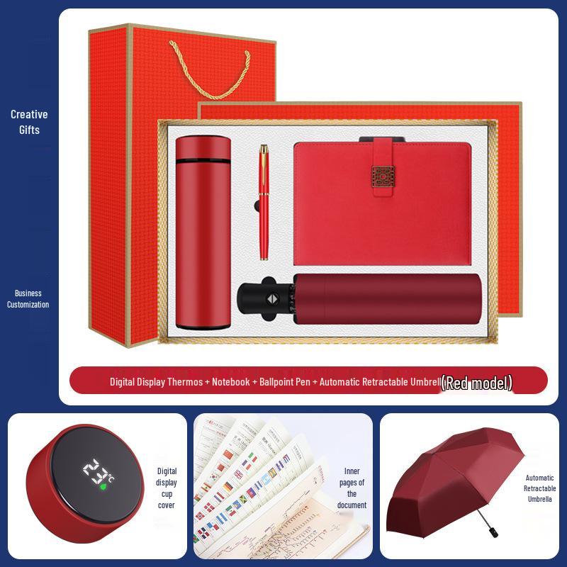 Luxury Business Gift Set: Insulated Cup, Umbrella, and Notebook with Custom Logo for Corporate Events