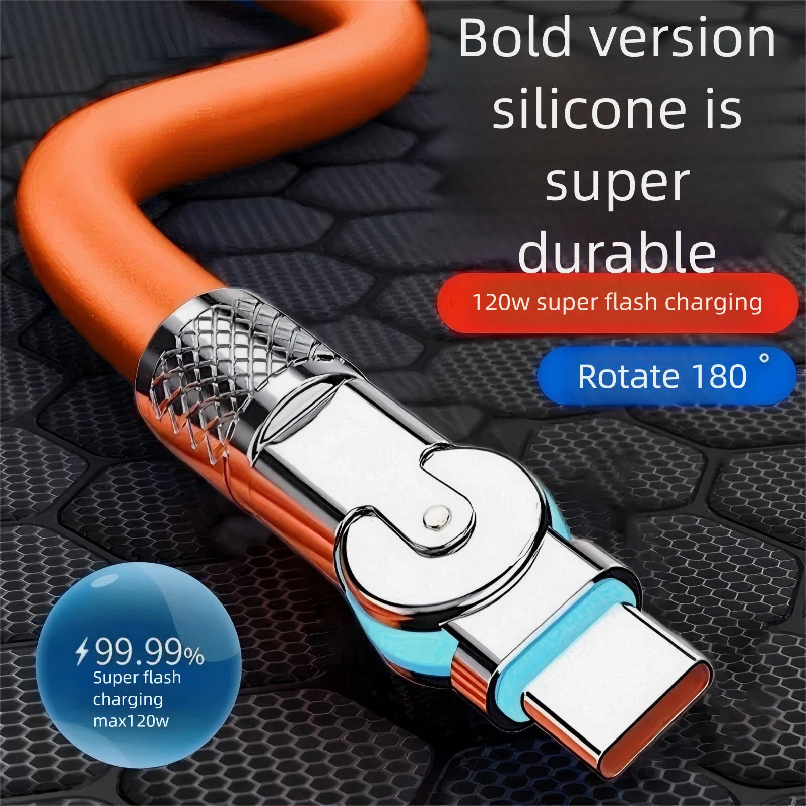 

120W Fast Charge USB Type C Cable 180 Degree Rotation Elbow Cable for Game for Xiaomi Redmi Honor Phone Charger USB C Cable 1m