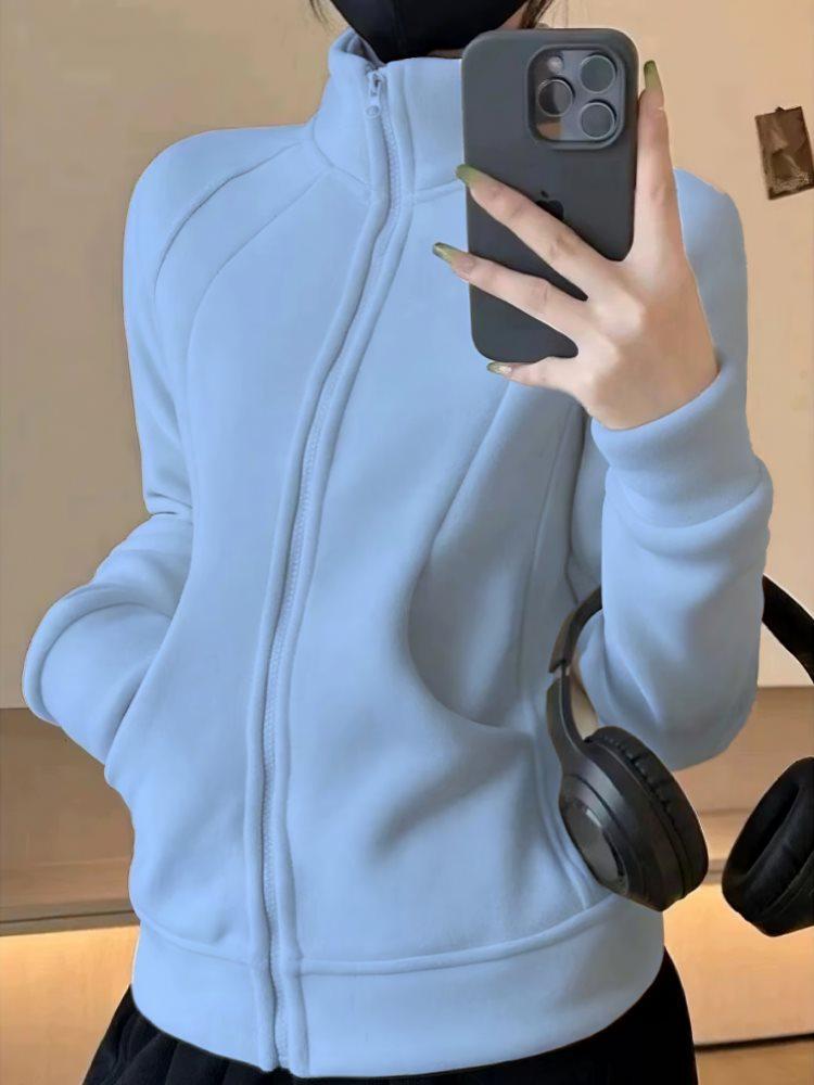 

Women s Blue Fleece Lined Pullover: Slim Fit, Thickened, Warm Spring/Summer Layered Sweatshirt L Blue/Inner Layer Slimming/Petite