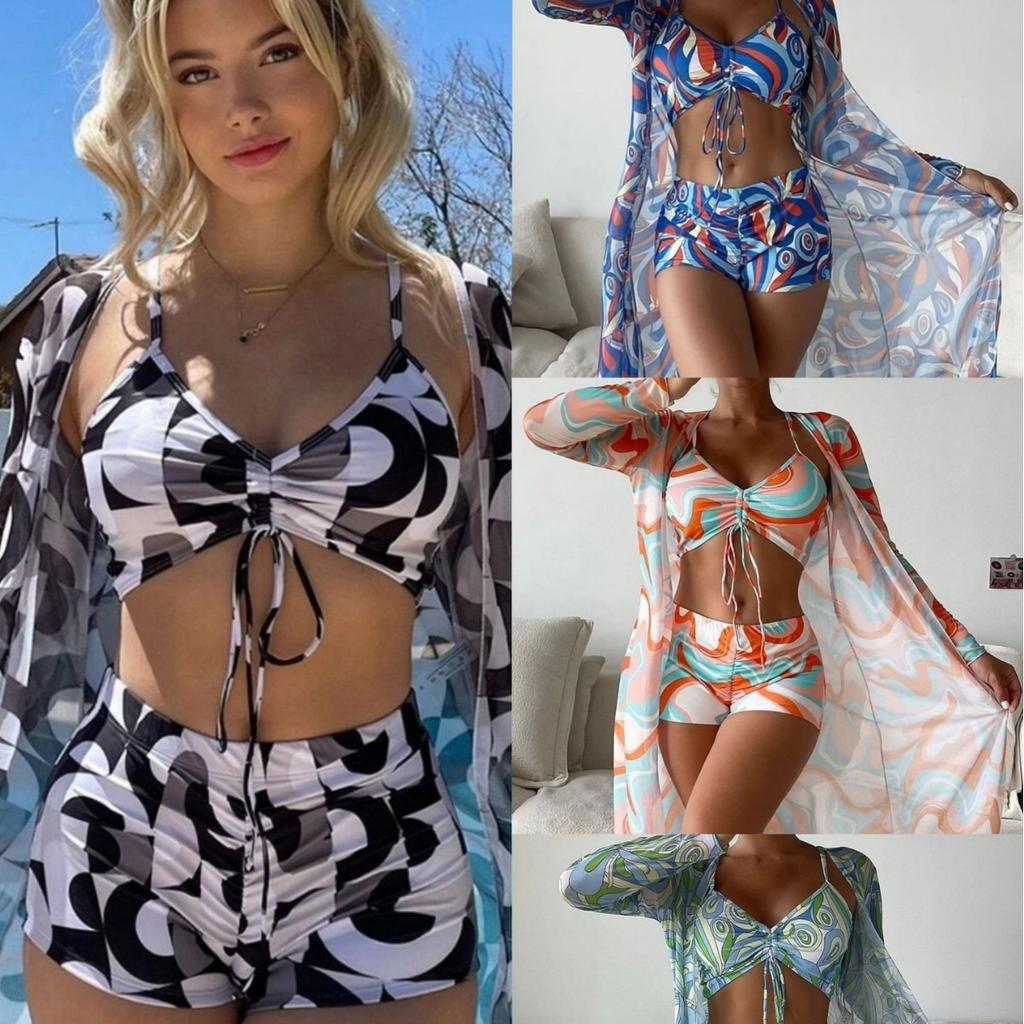 Swimsuit Women's Split Three-piece High Waist Long-sleeved Internet Celebrity Suit Blouse Sexy Bikini