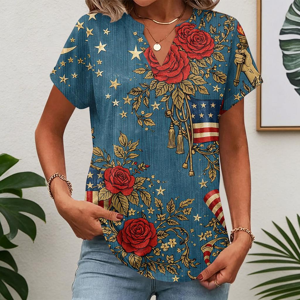 Women V Neck Short Sleeve Butterfly Print T Shirt Casual Loose Fit Lightweight Summer Top Blouse for Daily Wear