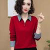 2026 Lente/Herfst Elegante Kleurblok Ruit Lapel T-shirt