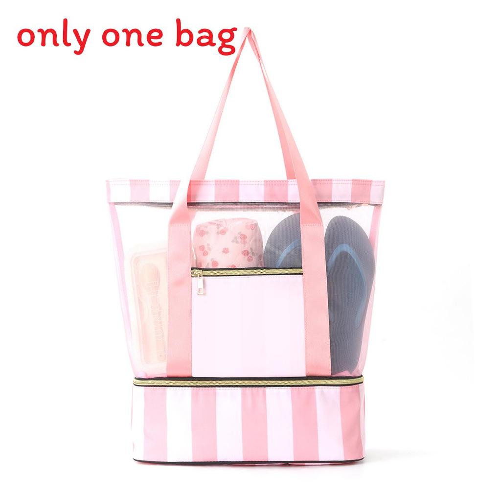 

Double Layer Beach Bag With Waterproof Polyester For Travel And Swimming Gear розовый