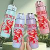 1PC Tis The Season Santa Print 750ml Color Plastic Sports Water Bottle Leakproof Flip Straw Lid Suitable for Sports Office Home Use
