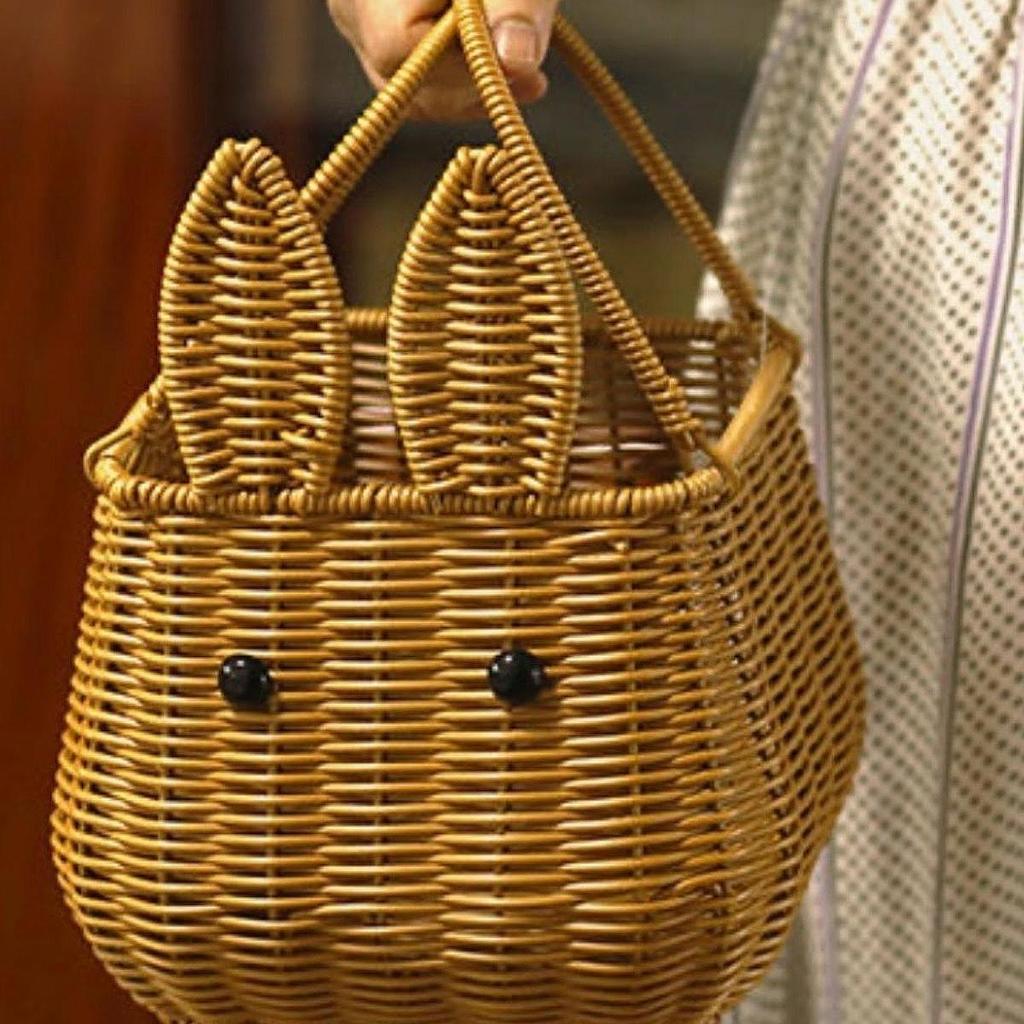 Bunny Easter Woven Wicker Basket Container Snack Box Organization Picnic Basket Bins for Shelves Pantry Decorative Party Gifts