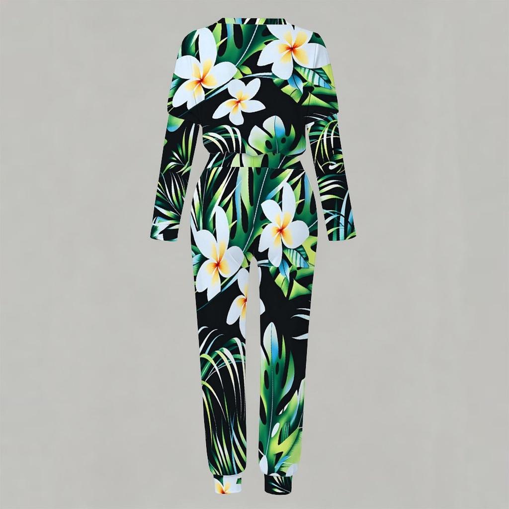 Ladies Long Sleeve Round Neck Blouse And Straight Leg Long Pants Two Piece Soft Daily Wear Set