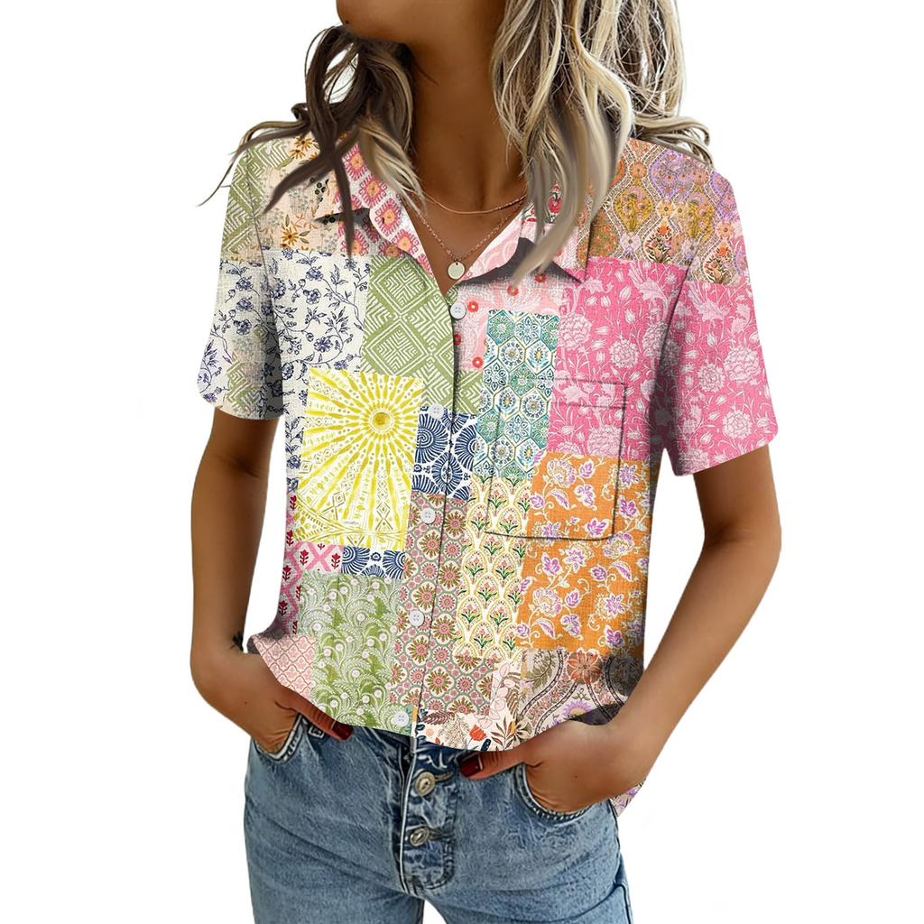Women Blouses Short Sleeve Button Down Shirts Business Casual Dressy Work Tops Summer Spring Clothes