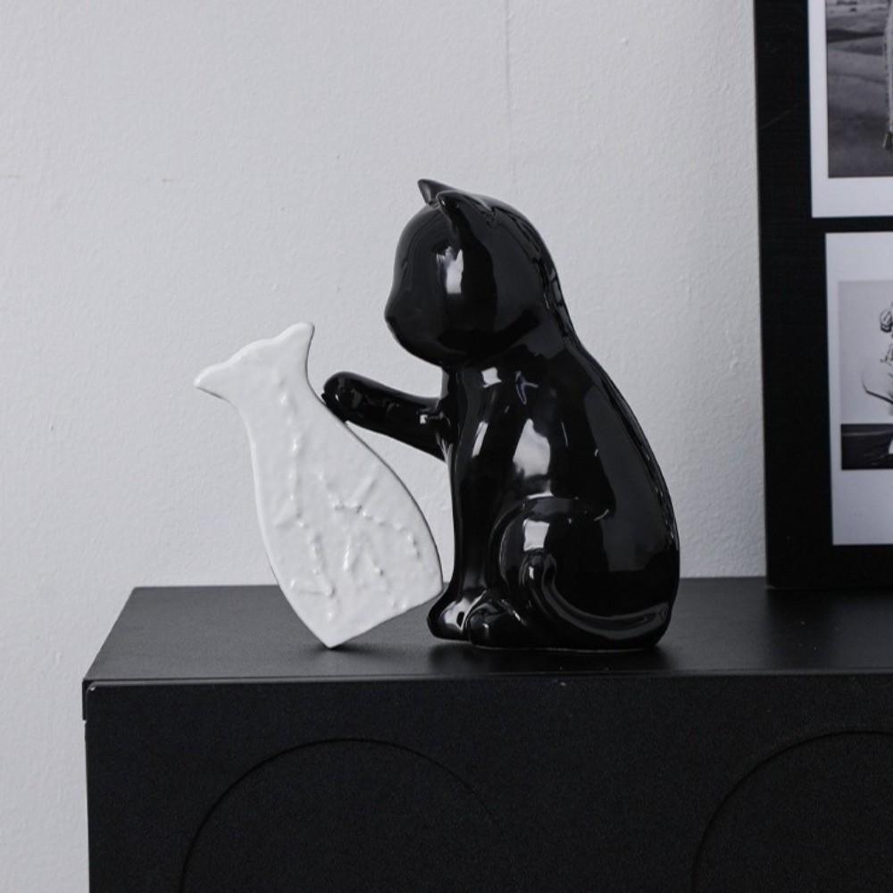 Cat Statue Kitten with Tilted Flower Vase Ceramic Flower Holder Decorative Vase  Flower Arrangement