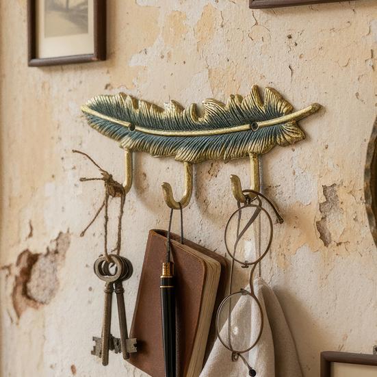 Feather Hook, Cast Iron Wall Decoration Hooks, Vintage Style Waterproof Rust-Resistant Hanger, for Entrance Hall Bedroom