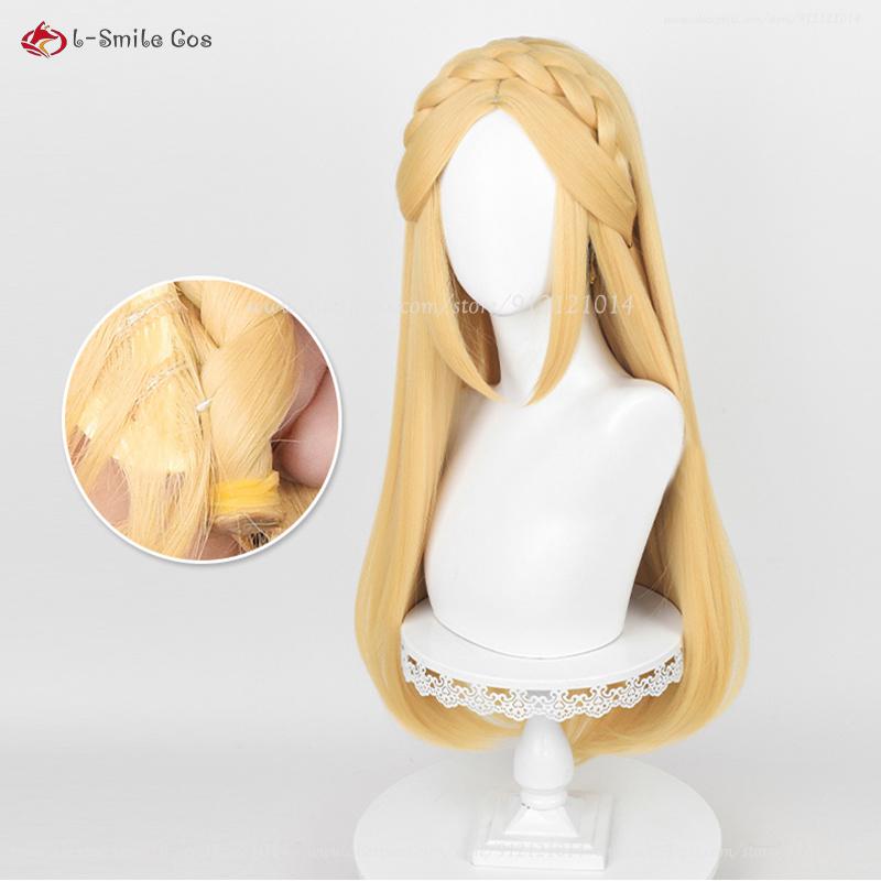 Anime Zelda Cosplay Princess Cosplay Wig 35cm/72cm Golden Yellow Pre Braid Women Wigs Heat Resistant Synthetic Hair + Wig Cap